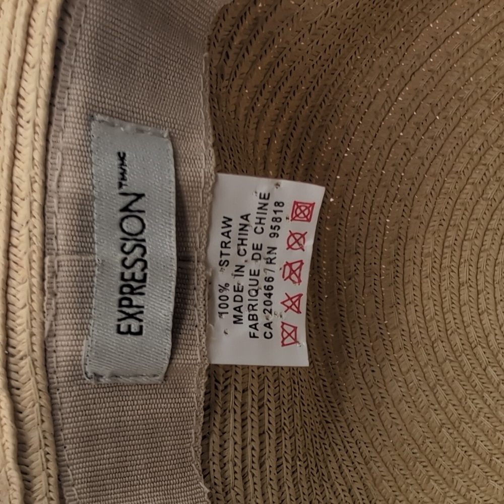 Expressions| Vintage Tan Straw Hat with Black Band - Picture 7 of 11